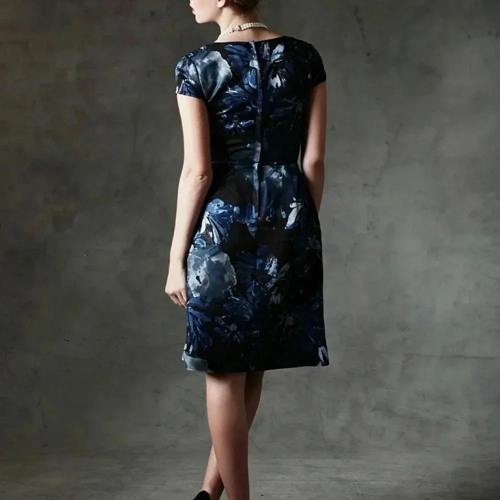 Banana Republic Mad Men Collection Blue Begonia Dress Size 4 - Picture 14 of 16